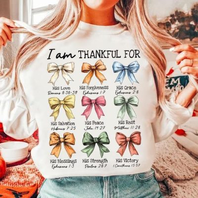 Christian Thankful Pumpkin T-Shirt Bible Verse Fall Sweatshirt Jesus Loves Coquette Bow Halloween Clothing Unisex