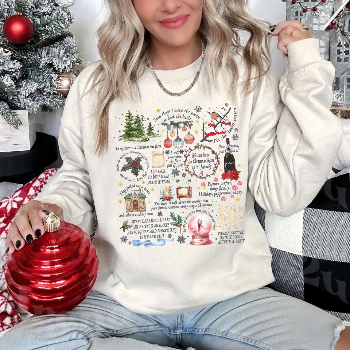 Swiftmas Crewneck Sweatshirt Swift Collage with Chrismas Symbols  Lyrics Shirt Cozy Swiftie Winter Apparel Shirt Swiftie Gift Fan Shirt