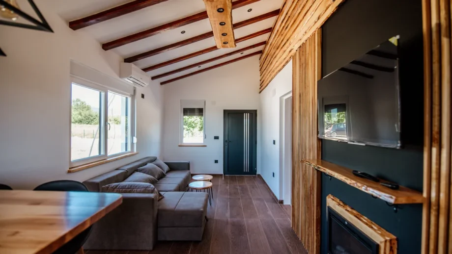 Feel good tv shows playing on a living room television in a cozy dimly lit home